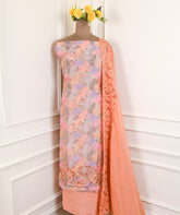 Banarasi Peach Unstitched Suit